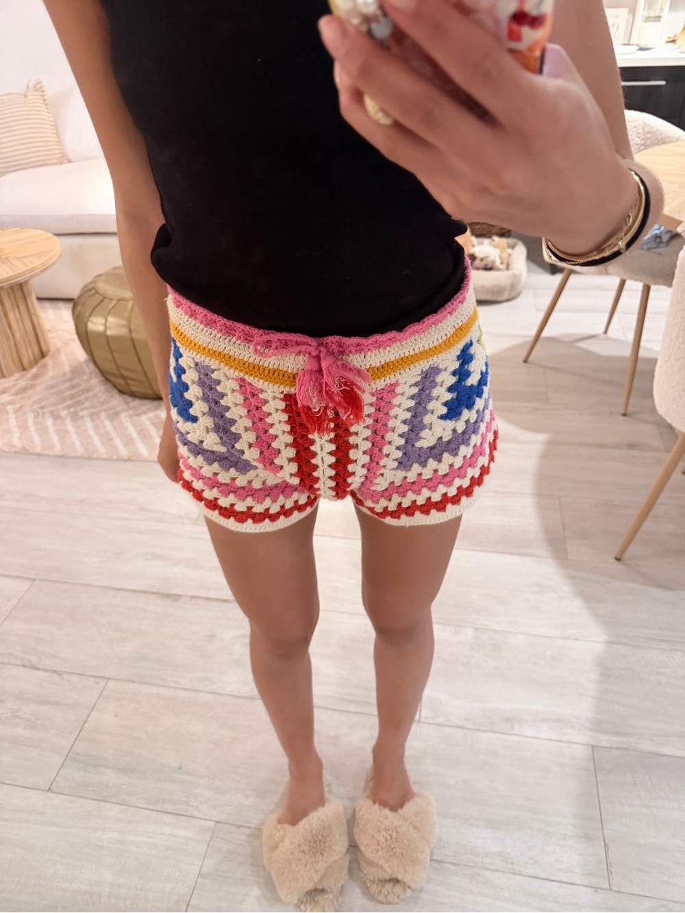 FARM Rio Multicolor Crochet High-Waist Tassel Shorts - Picture 5 of 6